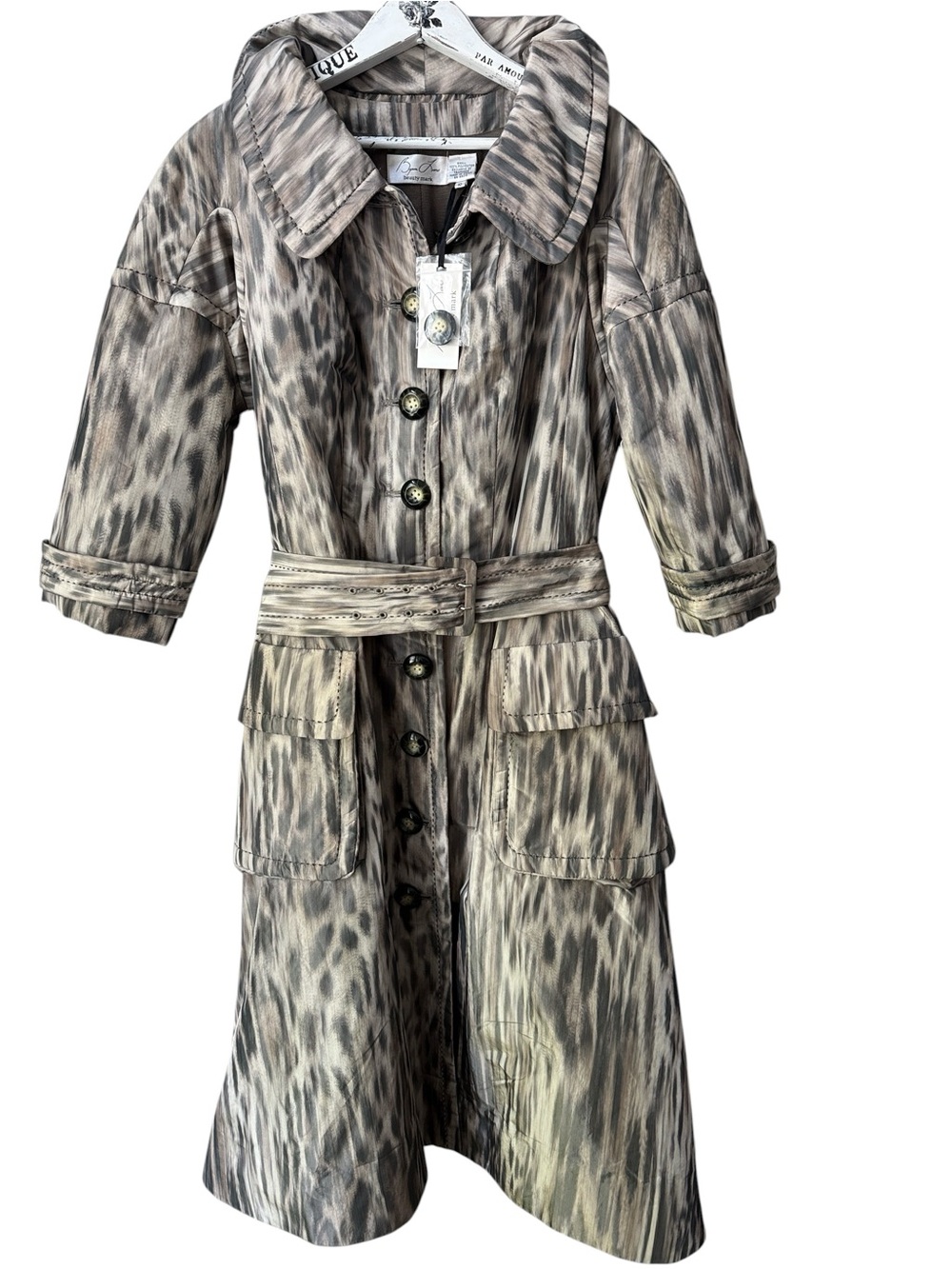 Byron Lars Beauty Mark Animal Print Belted Trench Coat Size 10